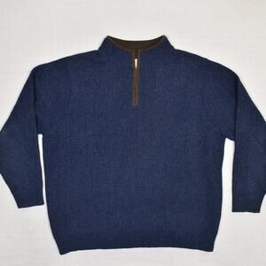 L.L. Bean Men's 1/4 Zip Pullover Sweater 100% Merino Wool Blue Size 2XL.